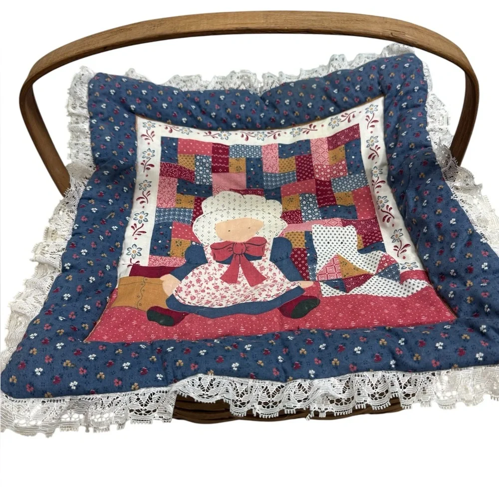 Longaberger Vintage Woven Basket with Patchwork Cover
